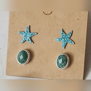 Rhinestone Starfish and Faceted Oval Stone Earrings Sets